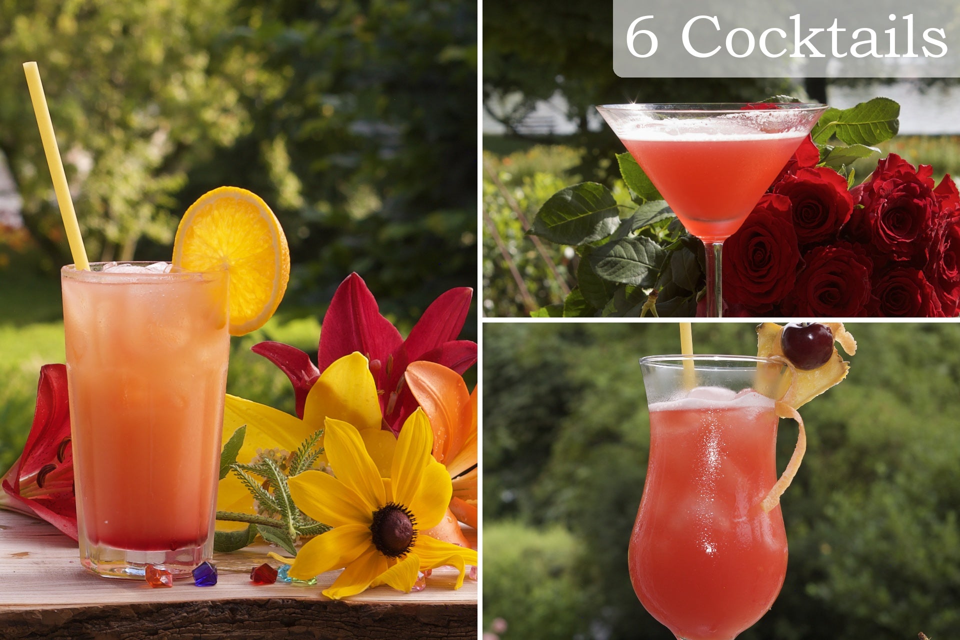 Abschiedsgeschenk Kollegin: Cocktailbox mit Zutaten und Getränken für Tequila Sunrise, Mary Pickford, Hurricane Cocktails. Geschenk für Arbeitskollegin.